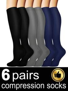 2/6/8/10 Pairs Unisex Compression Socks Women, Men Knee High Sports Compression Socks Low Pressure Socks Support For Running, Cycling, Hiking, Travel Socks, Fall - Multicolor - View 2