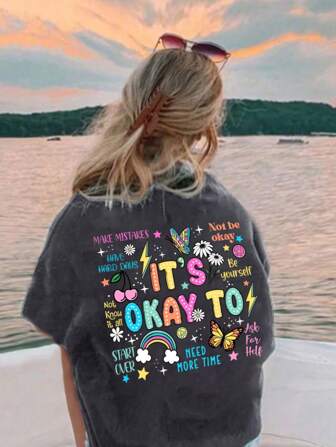 Tween Girls' Casual Funny Print Crew Neck Short Sleeve T-Shirt Top, Summer