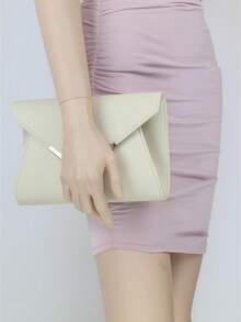 Girly Handbags Womens Faux Leather Metallic Envelope Clutch Bag - Ivory - View 6