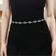 Fashionable Crystal Waist Chain, Metal Versatile Rhinestone Inlaid Retro Decor - Green - View 2