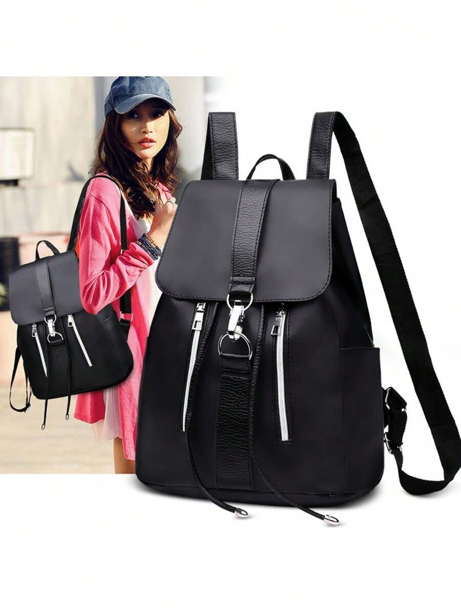 Women Fashion Nylon+PU Waterproof Laptop Backpack Bag - Black - View 1