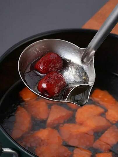 1pc/2pcs油水分离器家用厨房小工具不锈钢油水分离器汤勺卤菜油分离器撇油勺滤油器火锅滤油勺厨房配件