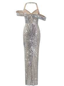 Astony One Spring And Summer New Women's Formal Dress, Elegant Temperament, Mature And Sexy, Sequined Neck Hanging Design