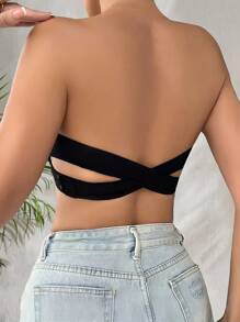 Seamless Push Up Bra Women Wireless Tube Top Underwear Strapless Criss-Cross Back Side Closure Bralette Black Basics Traceless Bandeau Brassiere Adjustable Backless Bandeau Intimates