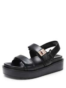Women's Wedge Sandals,Comfortable Platform Dress Shoes, Round Toe Casual & Dressy Flatform Summer Sandals With Adjustable Straps - Black - View 3