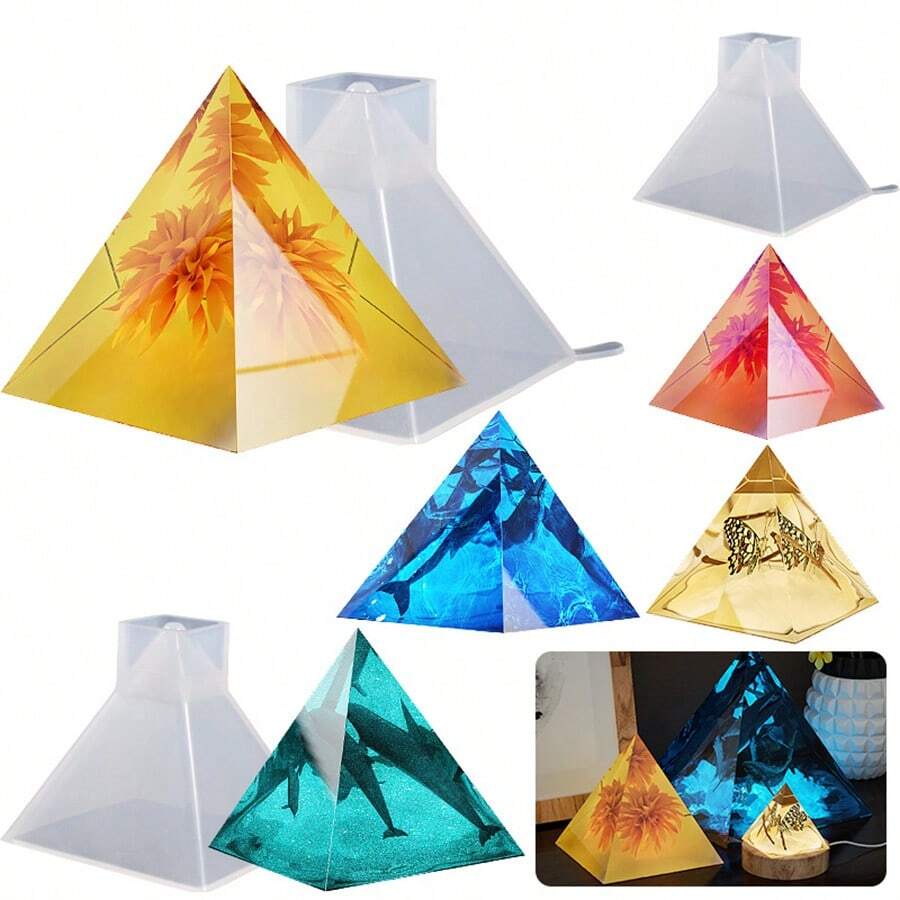 1pc Crystal Resin High Transparency Pyramid Silicone Mold, DIY Triangle Cone Handcraft Art Candle, Soap, Decor Home Accessories - Multiple Specifications - View 1