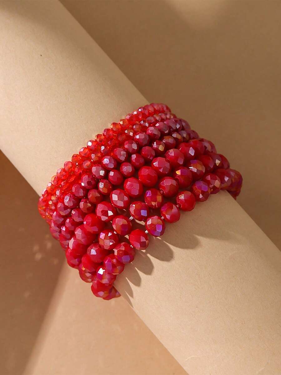 7 件/套波西米亚风格多面水晶珠手链套装，用途广泛，适合日常佩戴（珠子数量可能因长度而异） - 彩色 - 查看 1