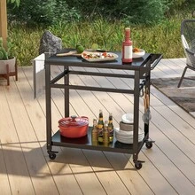 Portable Dining Cart BBQ Trolley Grill Cart Food Prep Worktable With Lockable Wheels - 黑色 - 查看 2