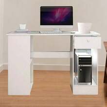 Computer Desk H Shaped PC Laptop Gaming Table W/ Book Shelves Bookcase UK - White - View 7