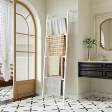 4-Layer Towel Racks Blanket Ladder  Wall-Leaning Blanket Holder Decorative Display Metal Ladder Shelf Stand  Hanging Organiser Hangable