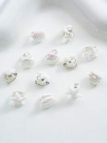 12/24pcs Starfish & Shell Hair Clips, Adorable Beach-Style Hair Accessories, Craft Making Supplies, Gifts For Women & Girls, Suitable For Daily Hair Decorations Claw Clips Hair Claws Hair Barrettes, School Stuff, Best Friend Gifts - 白色 - 查看 5