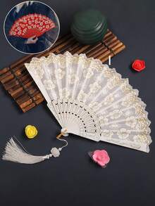 6片/4片/1片精美樱花花朵图案流苏便携折叠手扇女式扇子舞蹈扇摄影扇道具折扇适合日常休闲使用适合拍照参加聚会旅行可作为节日礼物送给朋友家人爱人同事生日礼物活动礼物结婚礼物 - 彩色 - 查看 6