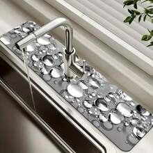 1pc Gray Water Bead Pattern Faucet Mat, Polyester Moisture-Non-Slip Proof Drain Pad For Kitchen & Bathroom Sinks, Faucet Suction Mat, Drying Pad Suitable For Bathroom Countertops, Kitchen And Bathroom Counter Accessories - Multicolor - View 1