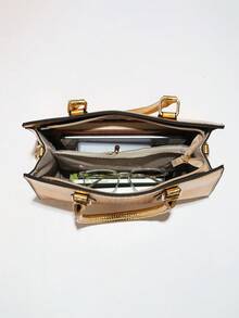 Set de bolso de lujo de mujer con acabado brillante dorado, bolso de hombro de gran capacidad con estampado de cocodrilo, bolso de mano con decoración de remaches, adecuado para uso diario y de fiesta, idea de regalo perfecta para el Día de la Madre, esencial para madres y mamás trabajadoras, bolso de moda para damas de negocios y casual, apto para la oficina y el trabajo