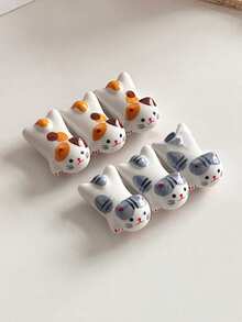 2 件陶瓷猫形筷子架，可爱时尚小猫餐具架，创意桌面装饰文具架 - 彩色 - 查看 5