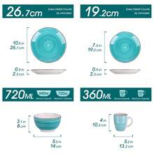 vancasso 16 Piece Porcelain Dinner Set Vintage Look Turquoise Ceramic Plate Set With 4 Piece Dinner Plate,Dessert Plate,Bowl,Mug Set - 綠松石 - 查看 2