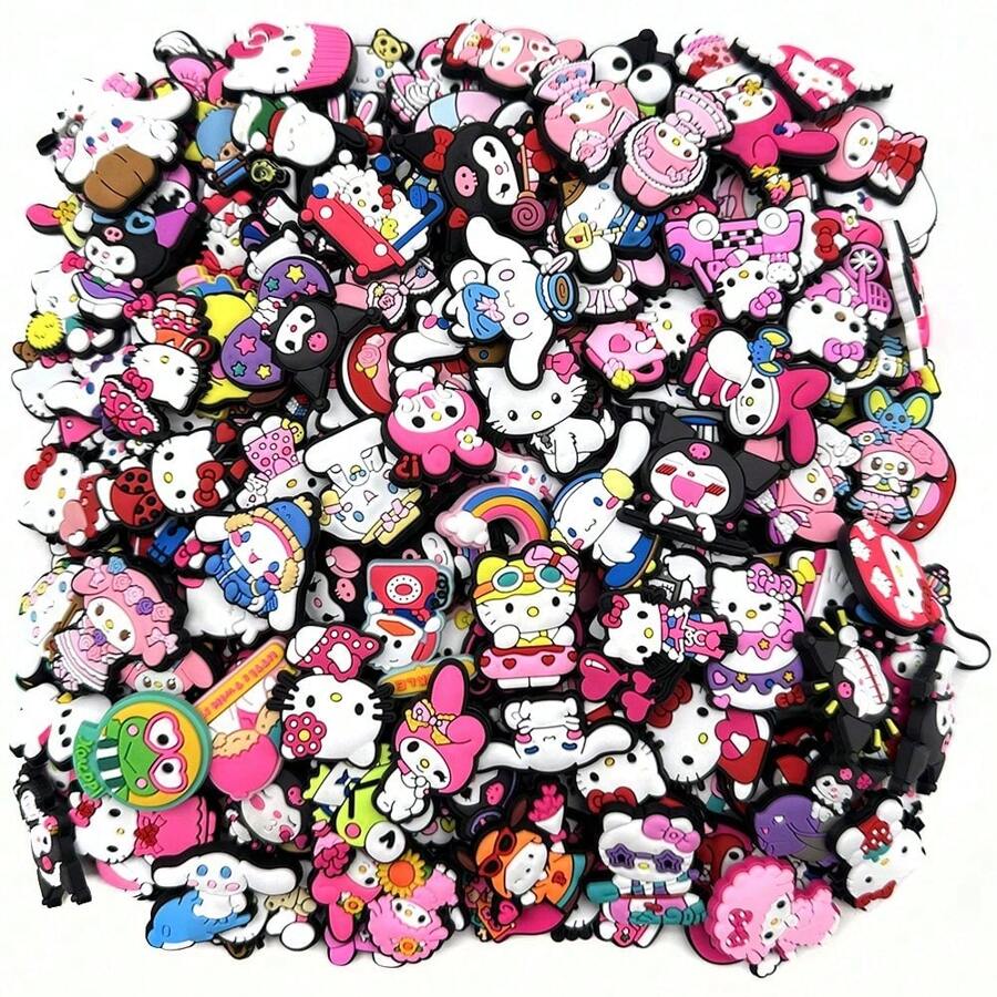 Sanrio 10pcs/20pcs/30pcs/50pcs Sanrio Character Hole Punched Shoe Decoration, Hello Kitty DIY Shoe Flower PVC Soft Accessories
