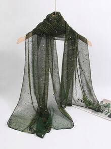 1pc Women Thin Solid Color Shiny Bandana Scarf, Middle East Headscarf, Decorative Scarf, Shawl For Daily Use - Dark Green - View 2