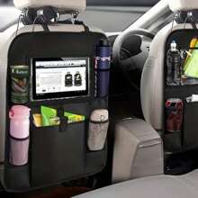 1 pieza Bolsa de almacenamiento anti-patada de color negro, organizador de asiento trasero de coche para guardar tabletas, hecho de tela Oxford