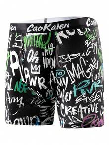 10-Pack Men's Graffiti Print Breathable Boxer Briefs - Black - View 3