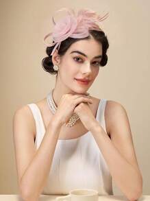 1pc Elegant Natural Feather Hairband, Versatile For Party And Performance, Spring/Autumn Mini Hats Tiny Hats Derby Hat Fascinator Mini Top Hat Mini Cap, Gifts, Wedding