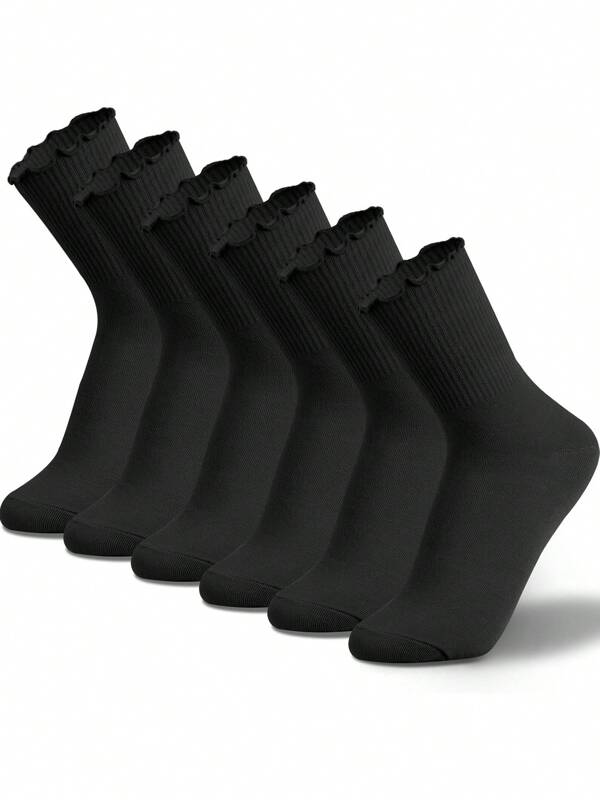 6 Pairs Of Ruffle Socks Women, Cute Breathable Casual  Ruffle Ankle Socks