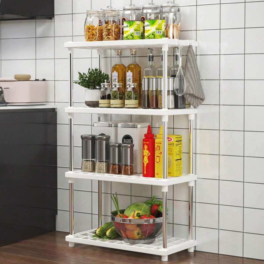 4 niveles, estante de almacenamiento moderno y minimalista independiente para aperitivos para dormitorio, Estante de almacenamiento - Blanco - Ver 1