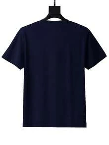 Camiseta estampada TRUST MO OME, camiseta para hombre, camiseta de manga corta informal de verano - Azul Marino - Ver 3