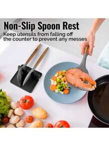 1PC Kitchen Silicone Utensil Rest With Drip Pad For Multiple Utensils, , Heat-Resistant Spoon Rest & Spoon Holder For Stove Top, Kitchen Utensil Holder For Ladles & Tongs