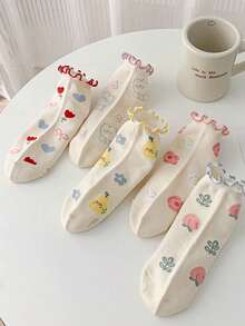 4/5 Đôi tất cổ ngắn nữ dễ thương với họa tiết nơ, hoa, trái cây, mềm mại và thoáng khí, tối giản, đa năng, phù hợp cho sinh hoạt hàng ngày, thể thao, thường ngày, mọi mùa, giao hàng ngẫu nhiên - Nhiều màu - Xem 12