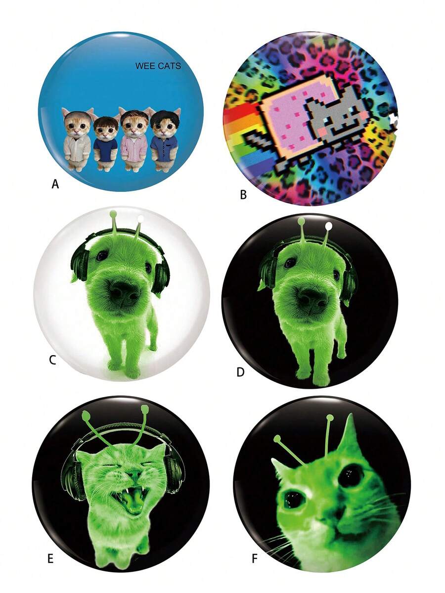 1 Pc 4.4cm/1.73" Cute Cat/Alien Cat & Dog Pattern Safety Pin Badge, Button Brooch, Suitable For Attaching To Clothes, Bags, Backpacks, Interesting Gift For Friends And Family - Multicolor - View 1