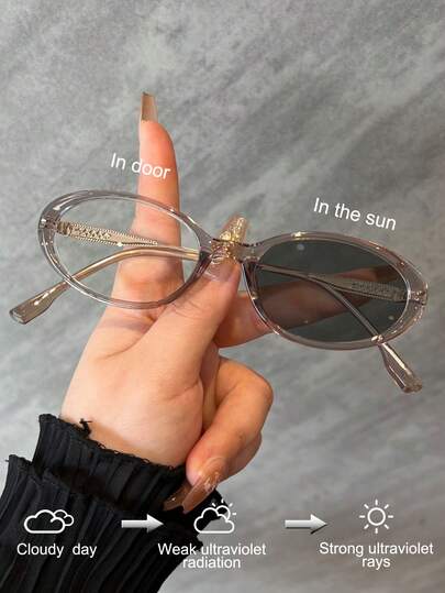 1 件全框 TR 镜框金属腿椭圆形小框复古高端装饰室内电脑阅读户外变色时尚眼镜适合夏季海滩度假、户外、旅行
