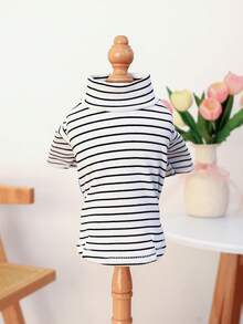 PETCIRCLE 1 件适合小型犬和幼犬的宠物衣服，可爱心形设计黑白条纹汗衫 - 黑色 - 查看 8