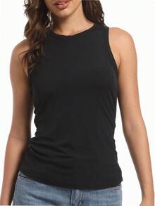 hupos Women's Sleeveless Ribbed Tank Top High Neck Casual Basic Fitted Tank Top - màu đen - Xem 1