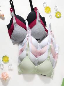 7pcs/Set Teen GirlRibbed Triangle Cup Bras, Comfortable & Breathable, Suitable For 13-16 Years Old - Multicolor - View 2