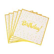 20pcs/40pcs/100pcs White And Golden Stamping Happy Birthday Napkins White Gold Birthday Dinner Napkins Paper Luncheon Napkin For Men Women Anniversary Party Table Decorations