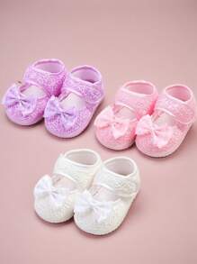 1Pair Newborn Baby Shoes Little Girls Shoes Toddler Baby Ballet Flats Flower Girls Bow Princess Kid Shoes