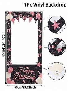 1 Set Black & Pink Themed Vinyl Photo Frame Backdrop, Birthday Party Photo Prop, Photo Decoration Frame, Happy Birthday Background, Indoor & Outdoor Decor, Party Decoration - Multicolor - View 4