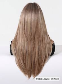 混合棕金色假发，带刘海，自然分层长直发，万圣节假发，女士耐热纤维合成假发，适合日常派对假发 - 棕色 - 查看 8