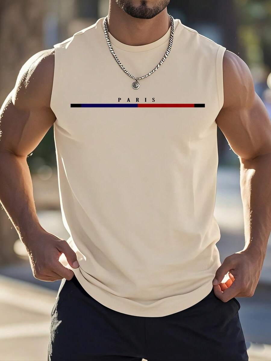 Men's Casual Letter Print Tank Top, Summer