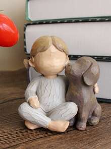 1 件小女孩和狗雕像树脂家居装饰创意桌面树脂装饰雕刻娃娃狗纪念品礼物 - 彩色 - 查看 4