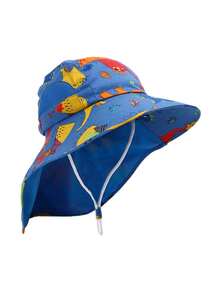 1pc Cartoon Unicorn/Mermaid/Dinosaur Pattern Kids Large Brim Shawl Bucket Hat, Boys Girls Sun Hat For Spring Summer Autumn Outdoor Travel Beach, UV Ion - Nhiều màu - Xem 9