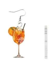 1 Pair Summer Carnival Wine Glass & Orange Juice Acrylic Earrings, Creative Fashion 2D Charm Fruit Drink Earrings, Cute Stylish Accessories For Women