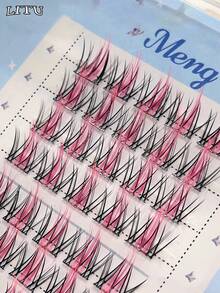 40pcs/8 Rows Colorful False Eyelashes, Sweet & Cute Devil, Pink & Purple Creative Cartoon Girl Lashes, Volumized Multi-Layered Natural Lookinglash Clusters,Eyelash Clusters,Individual Eyelashes,Lashes,Fake Lashes - Multicolor - View 11