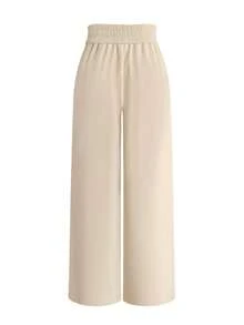 女士休闲纯色直筒长裤，松紧腰带方便穿着，办公室女士日常长裤适合通勤、约会、夏季度假、商务休闲