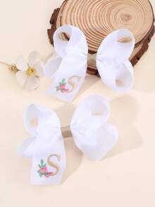 2 piezas Clips para el cabello con bordado floral lindo de 26 letras y lazo, accesorios para el cabello tipo pato para niñas, adecuados para decoración diaria - Multicolor - Ver 25