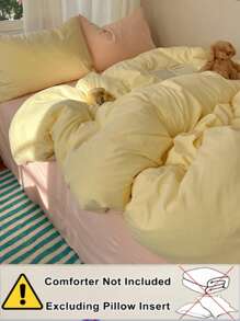 Juego de ropa de cama de 3 piezas en tono amarillo claro y rosa claro que incluye 1 edredón y 2 fundas de almohada, para dormitorio o habitación