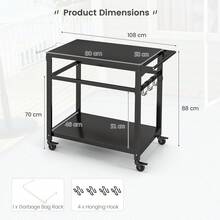 Portable Dining Cart BBQ Trolley Grill Cart Food Prep Worktable With Lockable Wheels - 黑色 - 查看 3