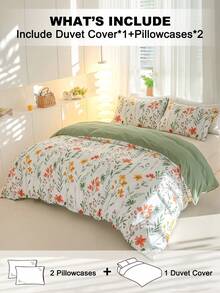 3pcs/Set Floral Pattern Duvet Cover Set(1 Duvet Cover & 2 Pillowcase)Soft And Skin-Friendly Duvet Cover Bedding Set For Home, All Season Bed Sheets Set