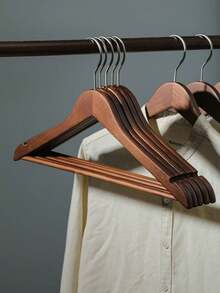 1/5pcs Natural Wooden Clothes Hanger With Non-Slip Bar For Clothing Store And Hotel - Multicolor - View 2